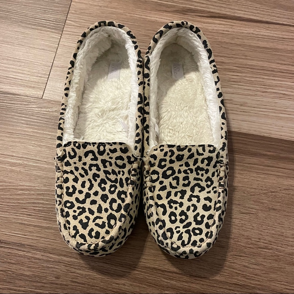 Cheetah print loafer style slippers